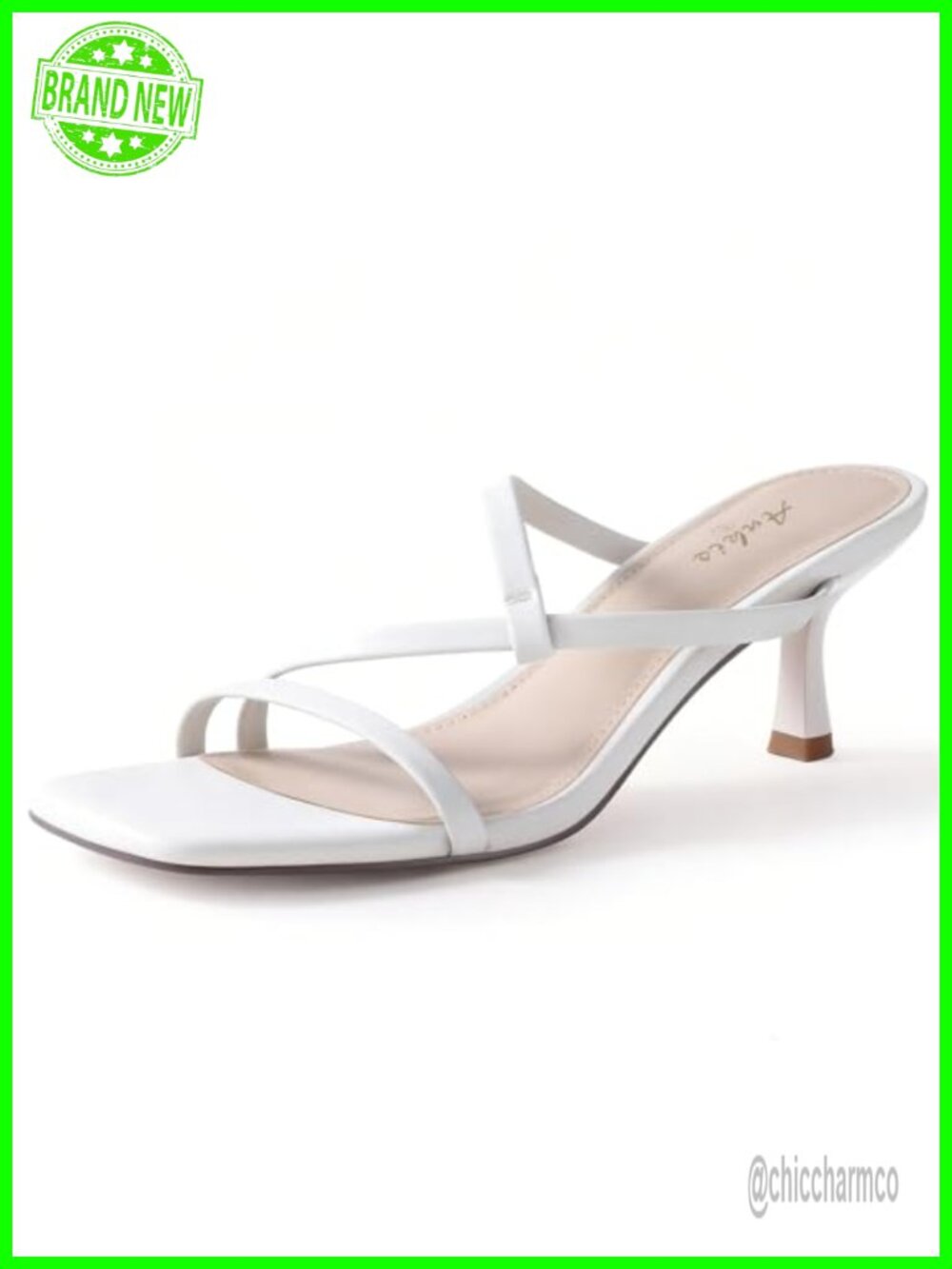 Strappy Kitten Heels Square Open Toe 2.25 Inch Heeled Sandals Slip On Mules